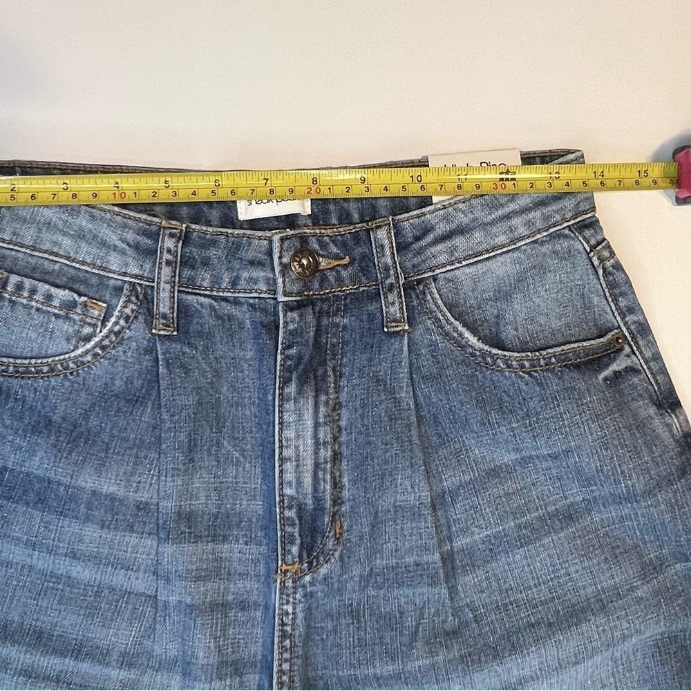 Sneak Peek Jeans Women Sz Small Blue Denim High Rise Tapered Leg Raw Hem, Pleats - Picture 7 of 11